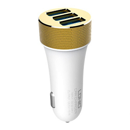 Зарядное устройство автомобильное с тремя USB входами 5.1A и MicroUSB кабелем Ldnio DL-C50 белое