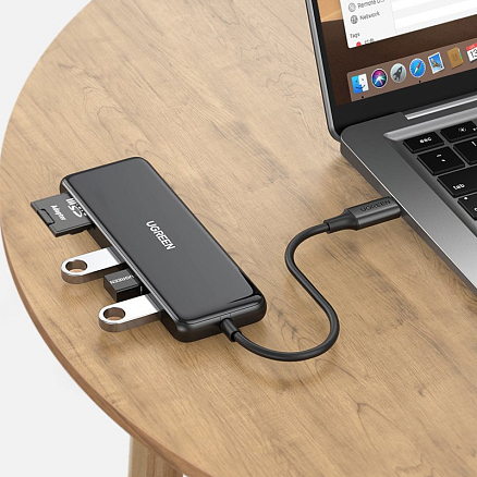 Хаб (разветвитель) Type-C - HDMI 4K 60Hz, 3 х USB 3.0, Type-C PD 100W с картридером SD и MicroSD Ugreen CM314 серый