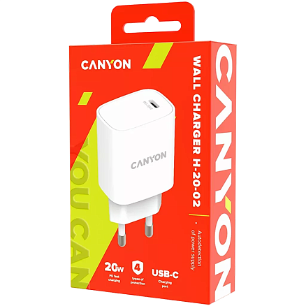 Зарядное устройство сетевое Type-C 20W Canyon CNE-CHA20W02 (быстрая зарядка PD) белое