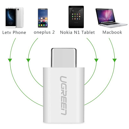Переходник Type-C - MicroUSB (папа - мама) Ugreen US157 белый
