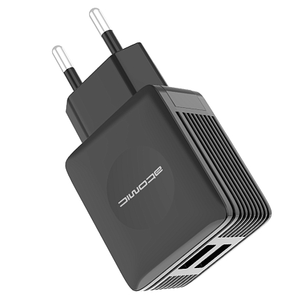 Зарядное устройство сетевое с двумя USB входами 2.1А 10.5W Atomic U500 черное
