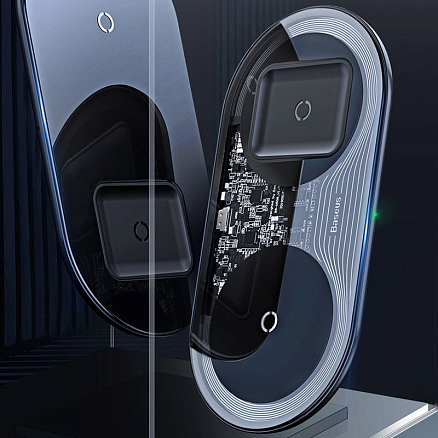 Беспроводная зарядка 2-в-1 для телефона и AirPods Baseus Simple (быстрая зарядка) прозрачная
