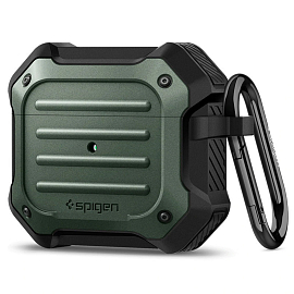 Чехол для наушников AirPods 3 силиконовый с карабином Spigen Tough Armor хаки