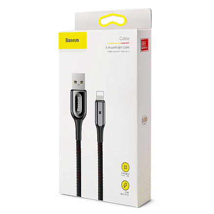 Кабель USB - Lightning для зарядки iPhone 1 м 2.4А плетеный Baseus X-Type черный