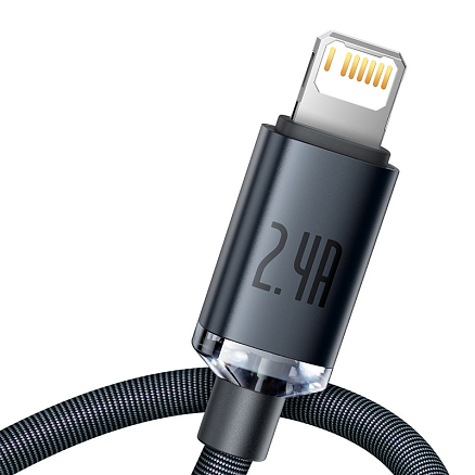 Кабель USB - Lightning для зарядки iPhone 2 м 2.4А плетеный Baseus Crystal Shine черный