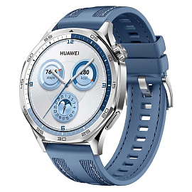 Умные часы Huawei Watch GT 5 46 мм с синим силиконовым ремешком серебристые