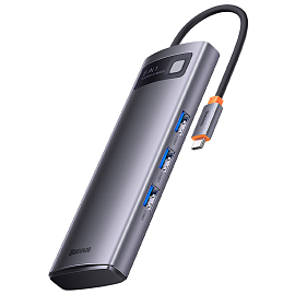 Хаб (разветвитель) Type-C - 2 x HDMI, 3 х USB 3.0, Type-C PD, SD, microSD Baseus Gleam Series серый