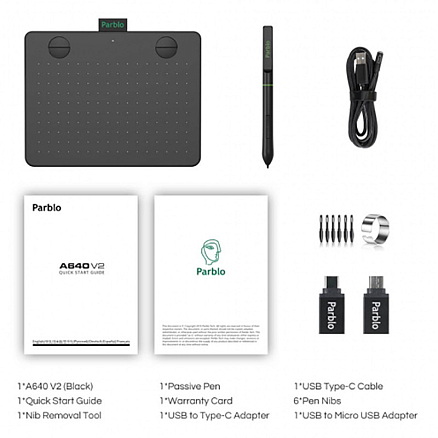 Графический планшет Parblo A640 V2 (черный)
