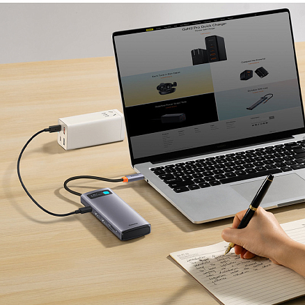 Хаб (разветвитель) Type-C - 2 x HDMI, 3 х USB 3.0, Type-C PD, SD, microSD Baseus Gleam Series серый