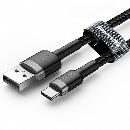 Кабель Type-C - USB 2.0 для зарядки 1 м 3А плетеный Baseus Cafule (быстрая зарядка QC 3.0) черно-серый