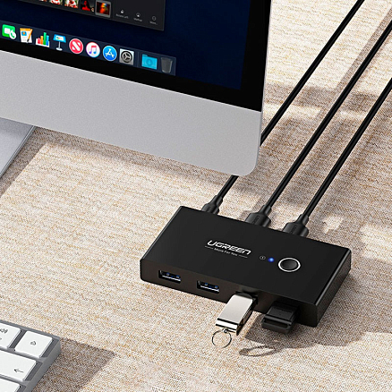 USB 3.0 Switch 2х4 порта (2 USB входа на 4 USB выхода) Ugreen US216 с питанием MicroUSB черный