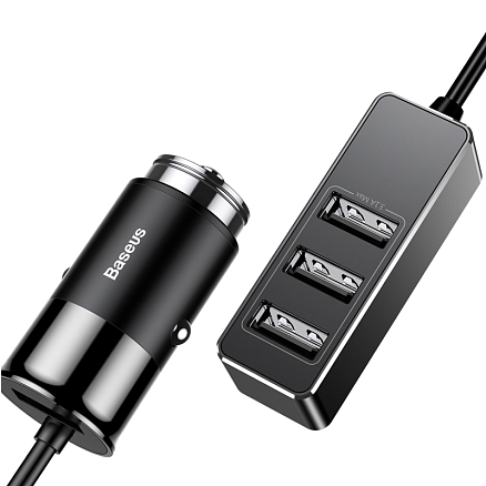 Зарядное устройство автомобильное с четырьмя USB входами 5.5А и кабелем 1,5 м Baseus Enjoy Together черное