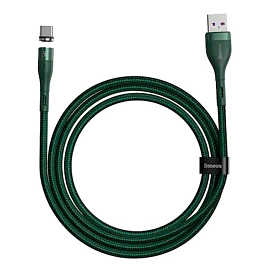 Кабель Type-C - USB 2.0 для зарядки 1 м 5А магнитный плетеный Baseus Zinc (быстрая зарядка) зеленый