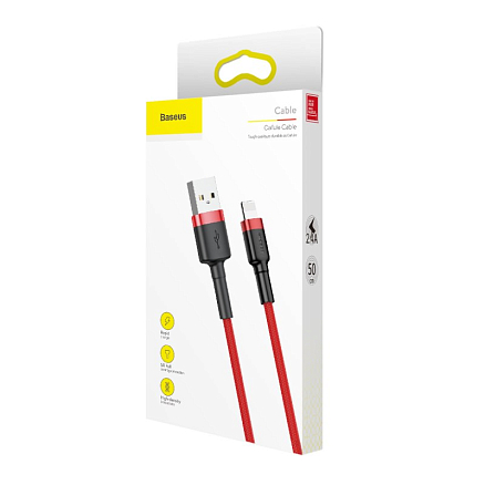 Кабель USB - Lightning для зарядки iPhone 0,5 м 2.4А плетеный Baseus Cafule красный