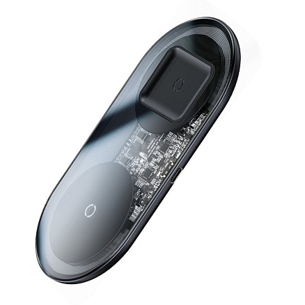 Беспроводная зарядка 2-в-1 для телефона и AirPods Baseus Simple (быстрая зарядка) прозрачная
