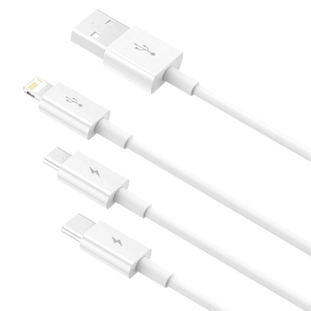 Кабель USB - Lightning, MicroUSB, Type-C 0,5 м 3.5A Baseus Superior белый