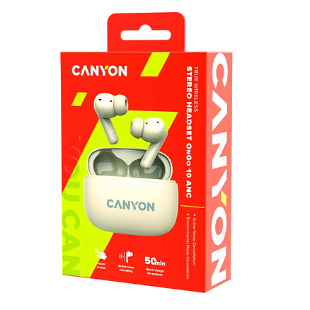 Наушники TWS беспроводные Canyon OnGo 10 ANC вакуумные с микрофоном бежевые
