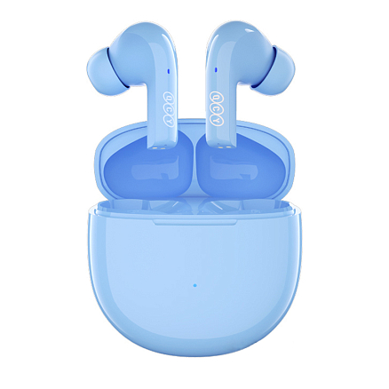 Наушники TWS беспроводные Bluetooth QCY T18 вакуумные с микрофоном голубые