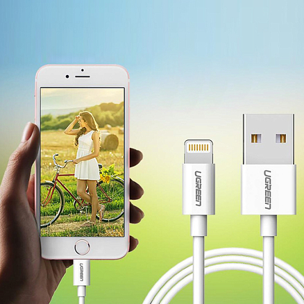 Кабель USB - Lightning для зарядки iPhone 0,5 м 2.4A MFi Ugreen US155 (быстрая зарядка) белый