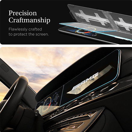 Защитное стекло для экрана мультимедиа системы автомобиля Mercedes E-Class 2020-2021 Spigen EZ FIT прозрачное