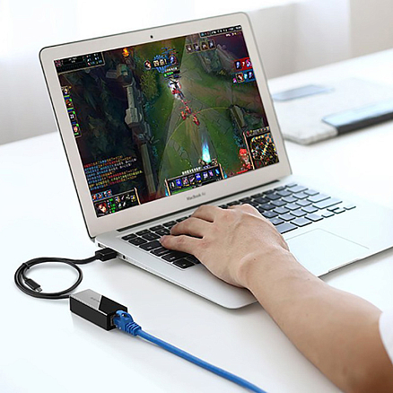 Переходник USB 2.0 - Ethernet RJ45 (папа - мама) с кабелем Ugreen CR110 черный