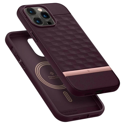 Чехол для iPhone 14 Pro гибридный Spigen Caseology Parallax MagSafe бордовый