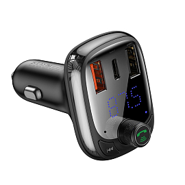 FM модулятор (трансмиттер) автомобильный Baseus S-13 с громкой связью, двумя USB (5A, Q.C 4.0) для зарядки и Type-C (PD 3.0) черный