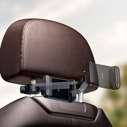 Держатель автомобильный на подголовник с беспроводной зарядкой (быстрая) Baseus Energy Storage черный