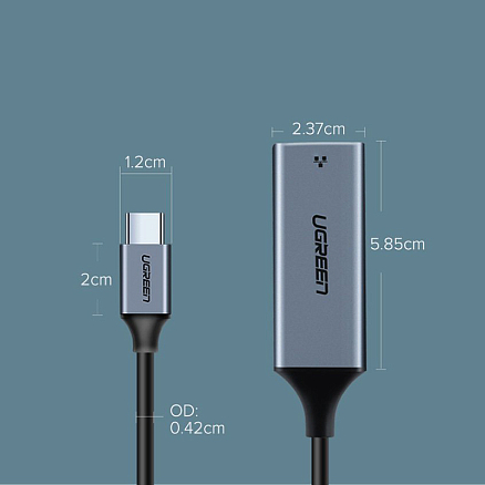 Переходник Type-C - Gigabit Ethernet длина 10 см Ugreen CM199 серый