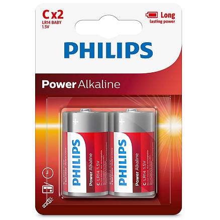 Батарейка LR14 (бочка маленькая C) Philips Power Alkaline LR14P2B/97 упаковка 2 шт.