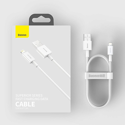 Кабель USB - Lightning для зарядки iPhone 0,25 м 2.4А Baseus Superior белый