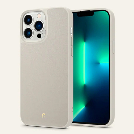 Чехол для iPhone 13 Pro Max гибридный с кожей Spigen Сyrill Leather Brick кремовый