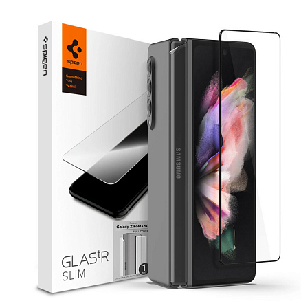 Защитное стекло на экран и пленка на корпус для Samsung Galaxy Z Fold 3 Spigen GLAS.tR черное
