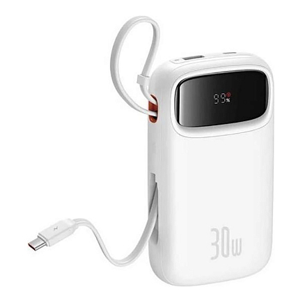 Внешний аккумулятор Baseus QPow 2 Digital с встроенным кабелем 2хType-C 20000мАч (USB, быстрая зарядка PD, QC, ток 3А, 30Вт) белый