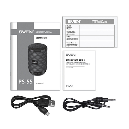 Портативная колонка Sven PS-55 с подсветкой, FM-радио, USB, MicroSD черная