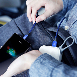 Кабель USB - MicroUSB для зарядки 1 м 2A плетеный Baseus Yiven темно-синий