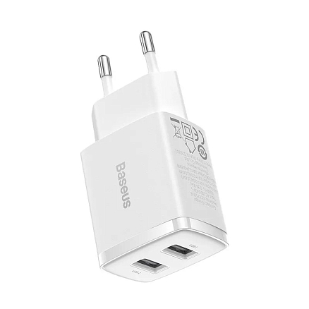 Зарядное устройство сетевое с двумя USB входами Baseus Compact Charger 2U 10.5W белое