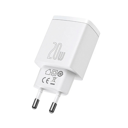 Зарядное устройство сетевое с USB и Type-C входами 3А 20W Baseus Compact CCXJ-B02 (быстрая зарядка PD 3.0, QC 3.0) белое