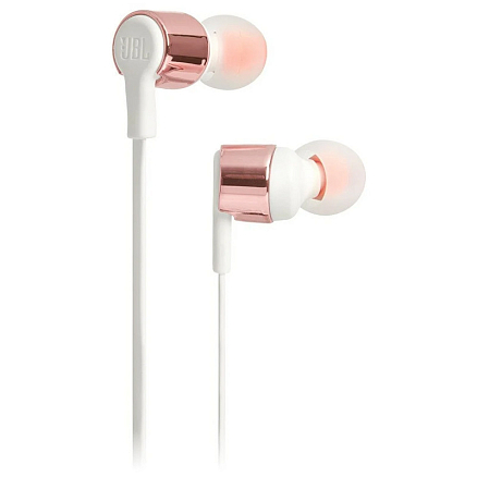 Наушники JBL Tune 210 вакуумные с микрофоном и плоским проводом белые с розовым золотом