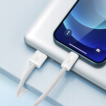 Кабель USB - Lightning для зарядки iPhone 1 м 2.4А плетеный Baseus Dynamic белый