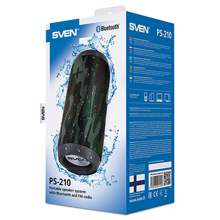 Портативная колонка Sven PS-210 с защитой от воды, FM-радио, USB и поддержкой MicroSD карт камуфляж