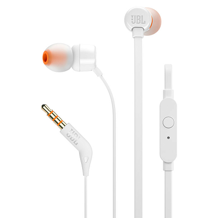 Наушники JBL Tune 110 вакуумные с микрофоном и плоским проводом белые