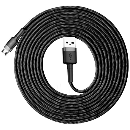 Кабель USB - MicroUSB для зарядки 3 м 2А плетеный Baseus Cafule черно-серый