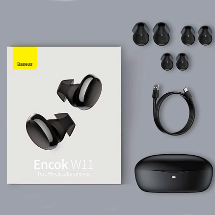 Наушники TWS беспроводные Bluetooth Baseus W11 вакуумные с микрофоном черные