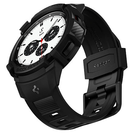 Чехол с ремешком для Samsung Galaxy Watch 4 Classic 42 мм гелевый Spigen Rugged Armor Pro черный