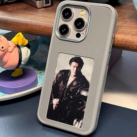 Чехол для iPhone 15 Pro гибридный DIY с NFC E-ink дисплеем серый