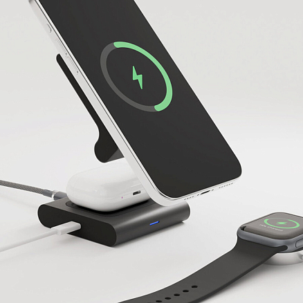 Беспроводная зарядка MagSafe 2-в-1 для телефона и наушников 15W 3A VLP Zen Charger (быстрая зарядка) серая