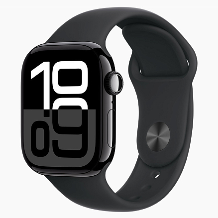 Умные часы Apple Watch Series 10 42 мм (алюминиевый корпус, серебристый/черный, спортивный силиконовый ремешок S/M)