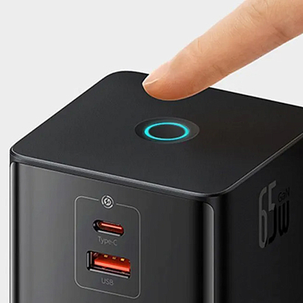 Сетевой фильтр на 2 розетки, USB, Type-C, с выдвижным кабелемType-C 65W GaN длина 1.5 м Baseus PSLR000301 PowerCombo (быстрая зарядка QC, PD) черный