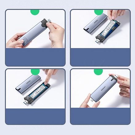 Корпус для SSD M.2, SATA диска Type-C 3.1 Gen 2 (6 Gbps), USB Ugreen CM298 серый